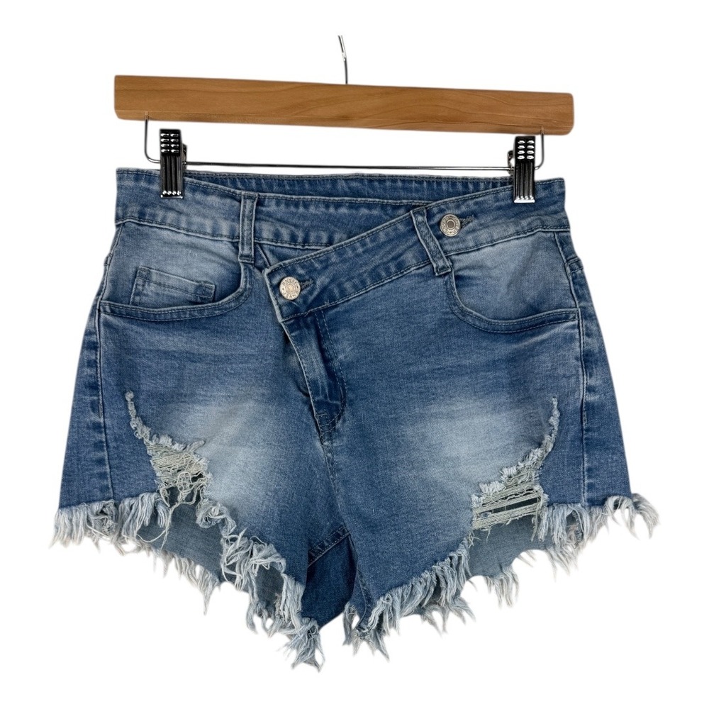 Jeans Denim Distressed Asymmetrical Short size Medium Blue‎